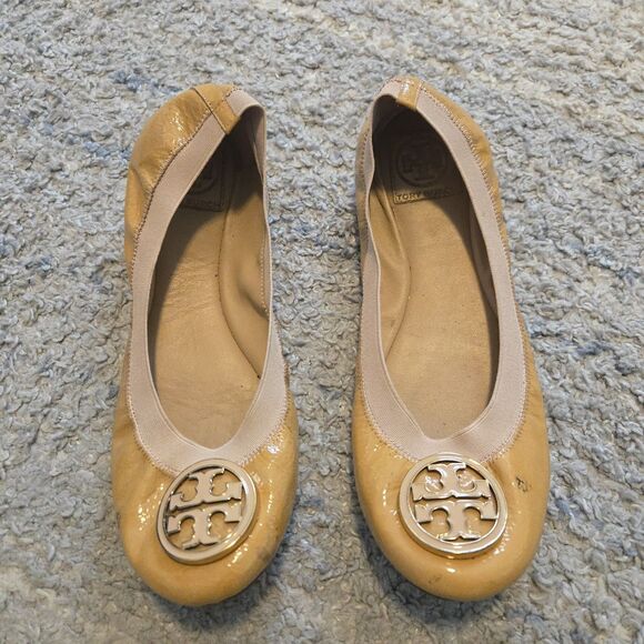 Tory Burch Caroline Ballet Flats US 9 Nude Patent Leather Stretch Old Money - Picture 1 of 13